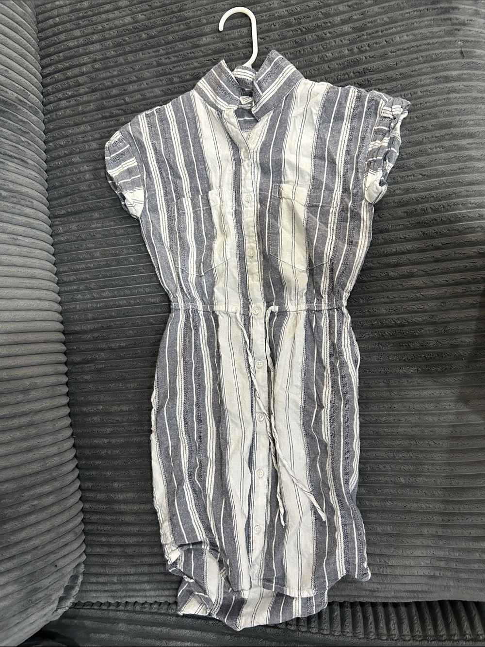 Japna Navy and White Striped Button-Front Mini Dress